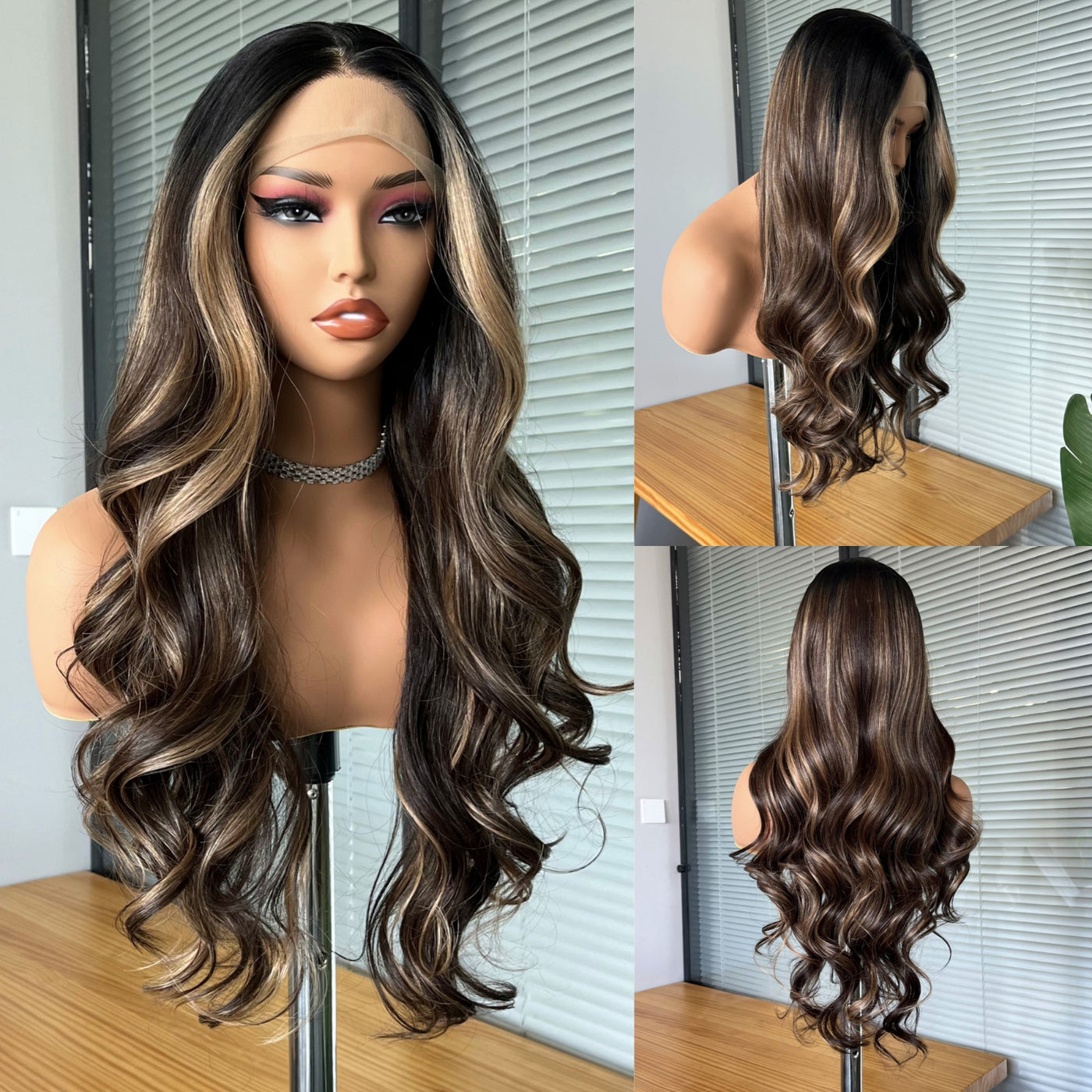 Blonde Highlights Wavy Synthetic Wig